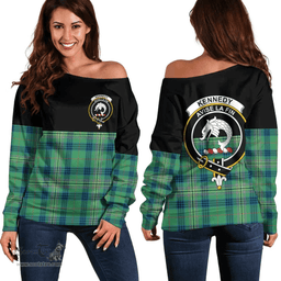 Scottish Kennedy Ancient Clan Tartan Off Shoulder Sweatshirt - Crest Special Style