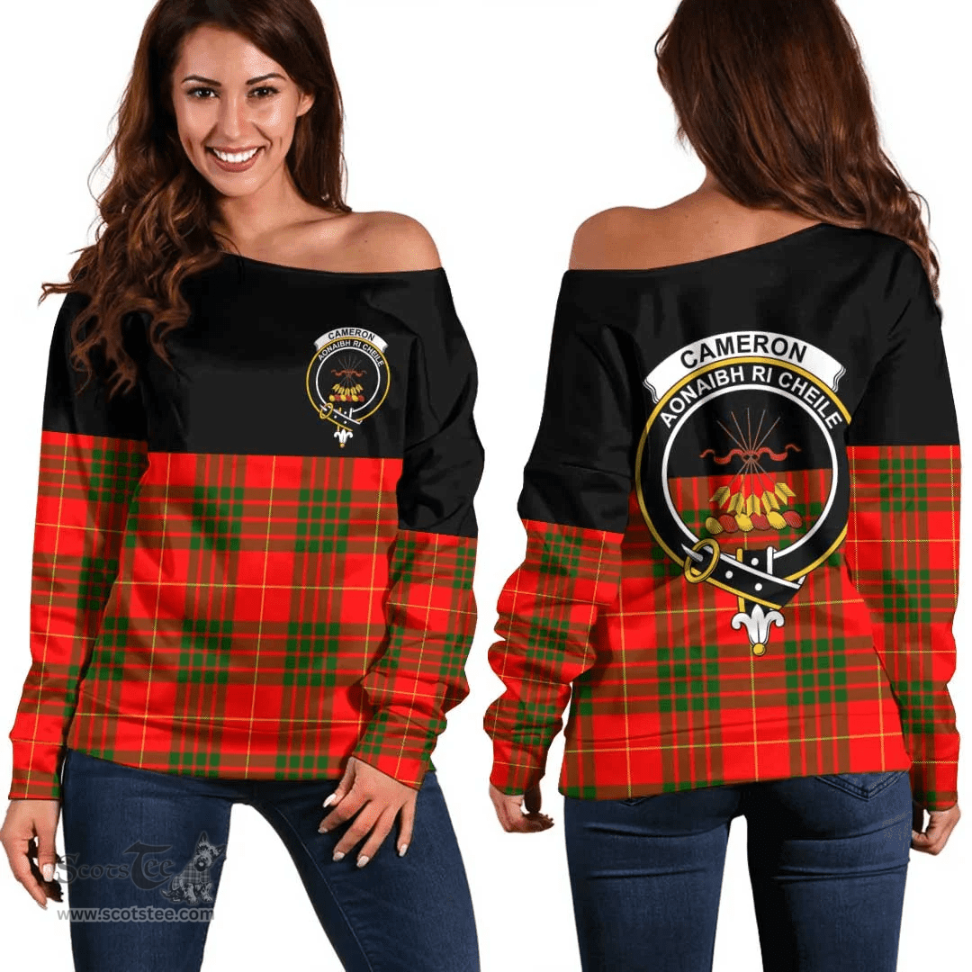 Scottish Cameron Modern Clan Tartan Off Shoulder Sweatshirt - Crest Special Style