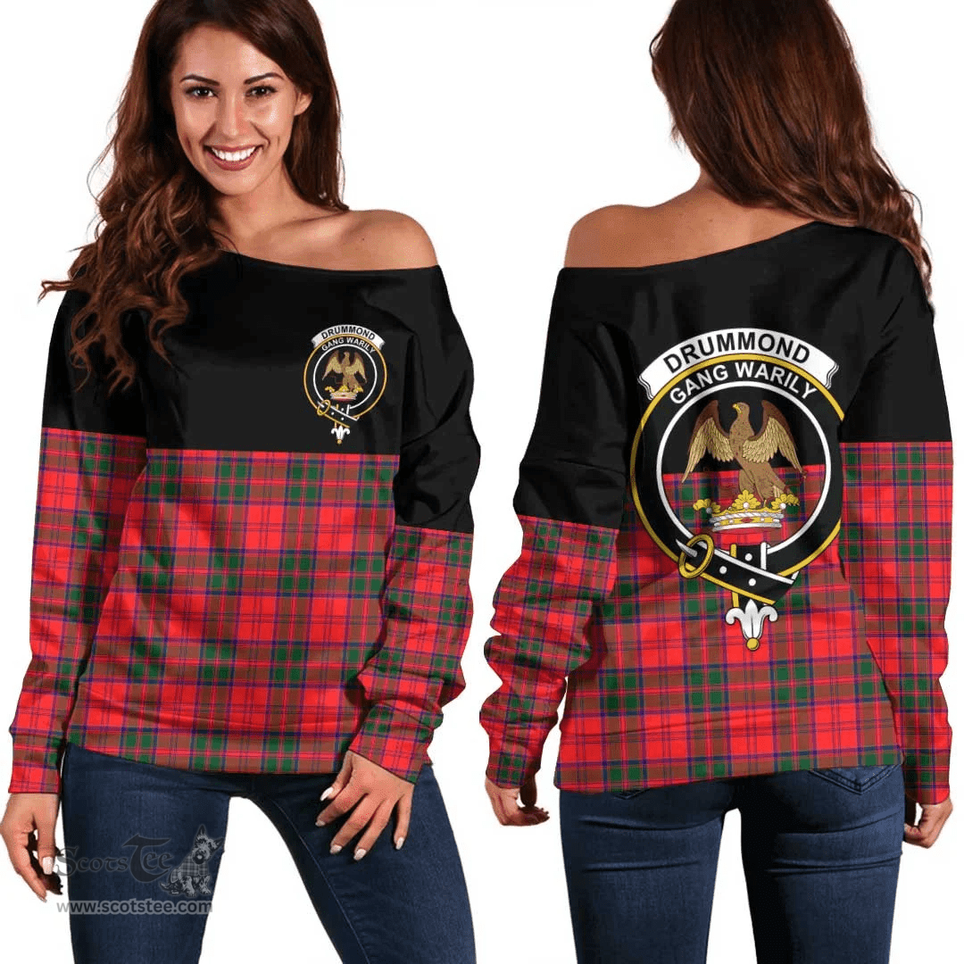 Scottish Drummond Modern Clan Tartan Off Shoulder Sweatshirt - Crest Special Style
