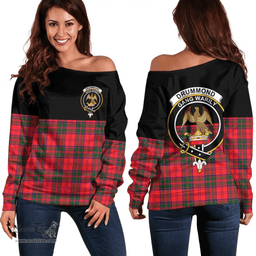 Scottish Drummond Modern Clan Tartan Off Shoulder Sweatshirt - Crest Special Style