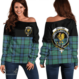 Scottish Sinclair Hunting Ancient Clan Tartan Off Shoulder Sweatshirt - Crest Special Style