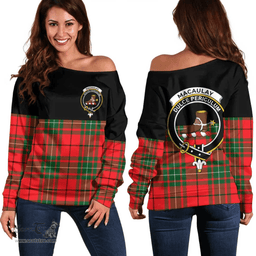 Scottish MacAulay Modern Clan Tartan Off Shoulder Sweatshirt - Crest Special Style