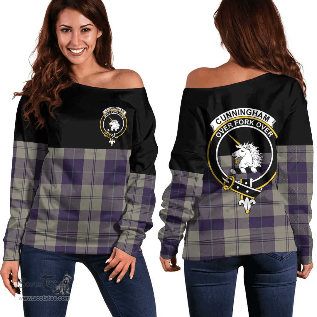 Scottish Cunningham Dress Blue Dancers Clan Tartan Off Shoulder Sweatshirt - Crest Special Style