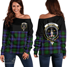 Scottish Russell Modern Clan Tartan Off Shoulder Sweatshirt - Crest Special Style