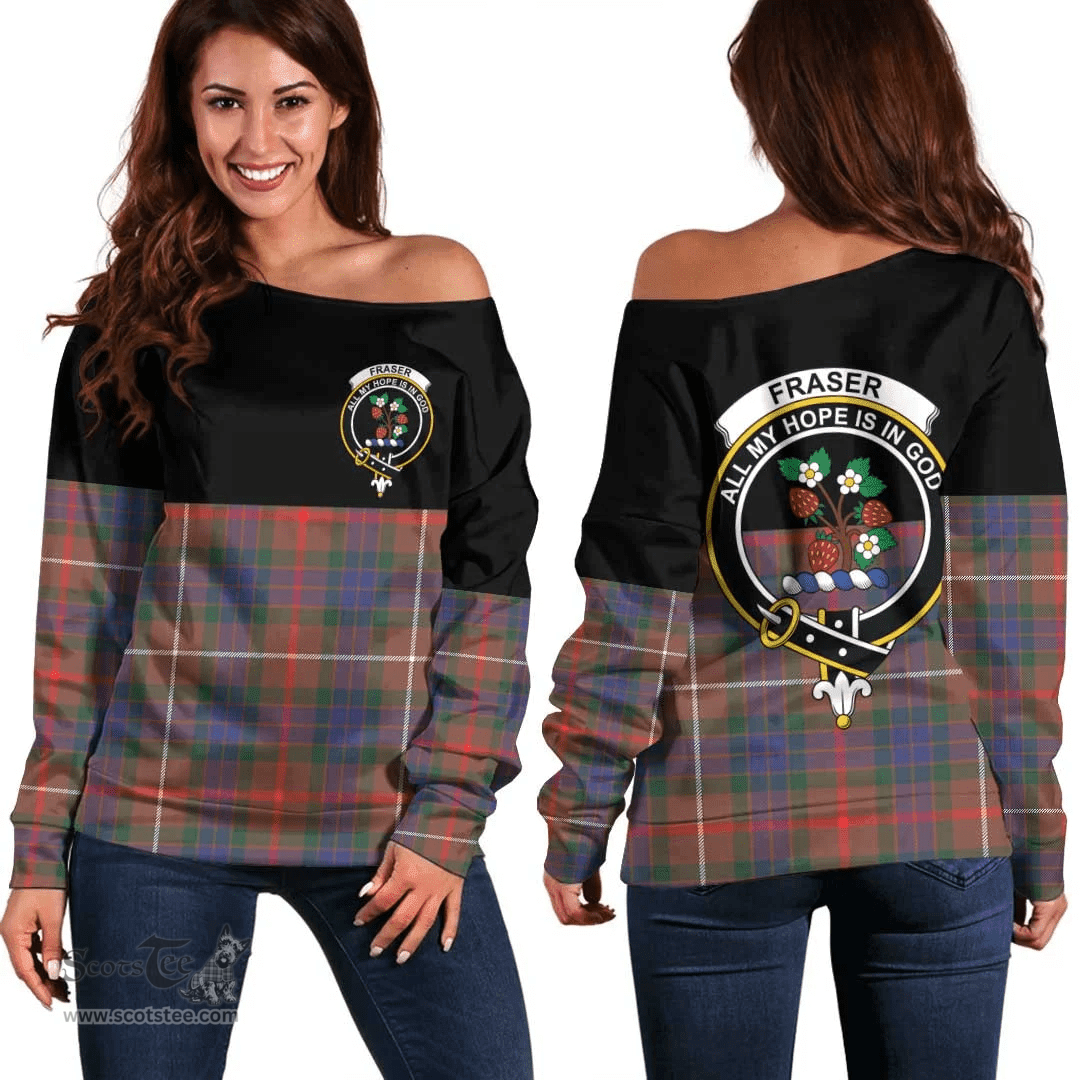 Scottish Fraser Hunting Modern Clan Tartan Off Shoulder Sweatshirt - Crest Special Style