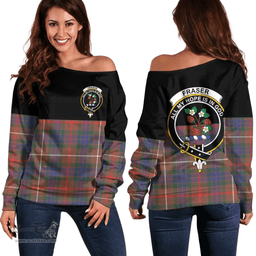 Scottish Fraser Hunting Modern Clan Tartan Off Shoulder Sweatshirt - Crest Special Style