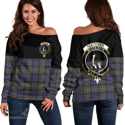 Scottish Fletcher of Dunans Clan Tartan Off Shoulder Sweatshirt - Crest Special Style