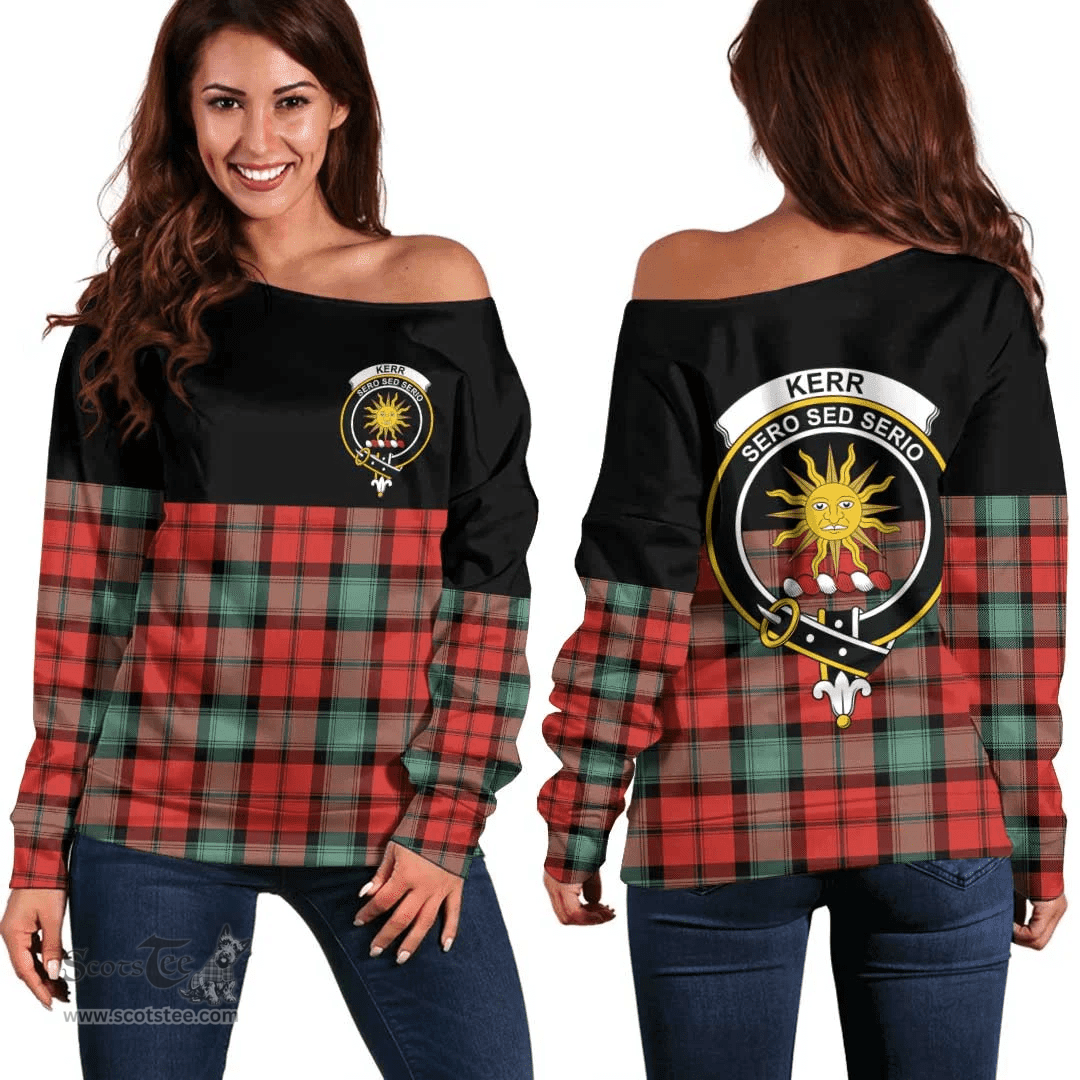 Scottish Kerr Ancient Clan Tartan Off Shoulder Sweatshirt - Crest Special Style