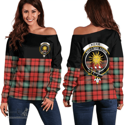 Scottish Kerr Ancient Clan Tartan Off Shoulder Sweatshirt - Crest Special Style