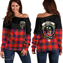 Scottish Fraser Modern Clan Tartan Off Shoulder Sweatshirt - Crest Special Style