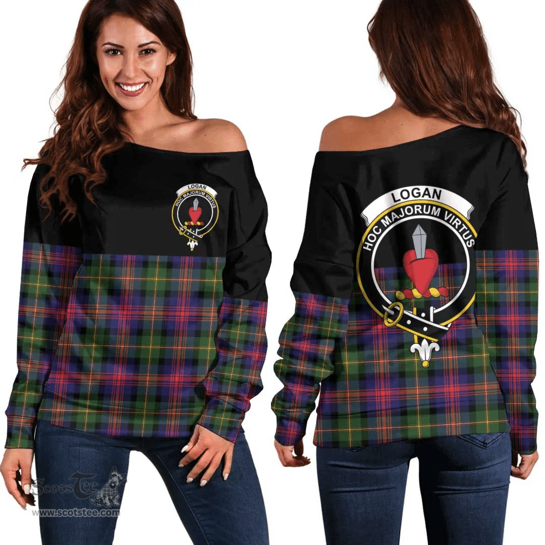 Scottish Logan Modern Clan Tartan Off Shoulder Sweatshirt - Crest Special Style