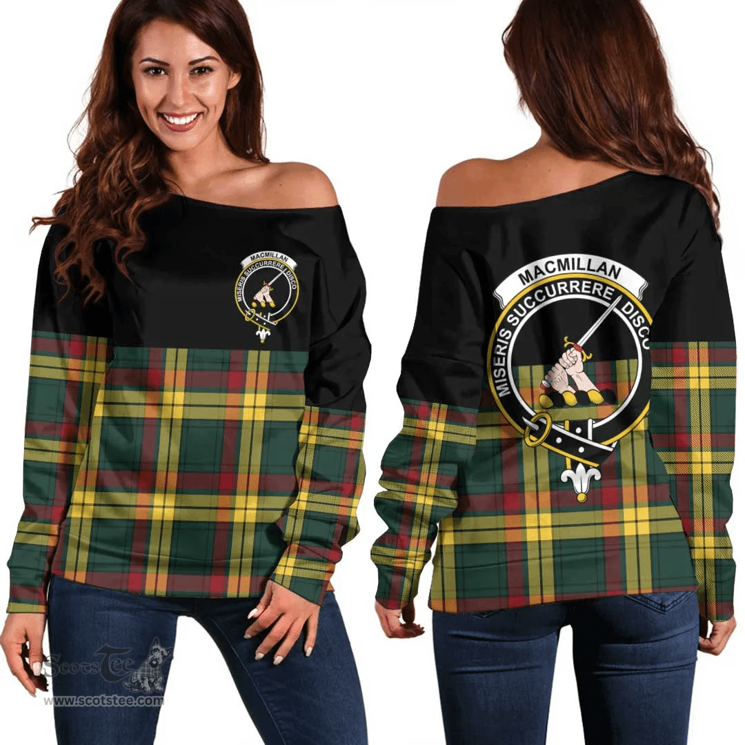 Scottish MacMillan Old Modern Clan Tartan Off Shoulder Sweatshirt - Crest Special Style