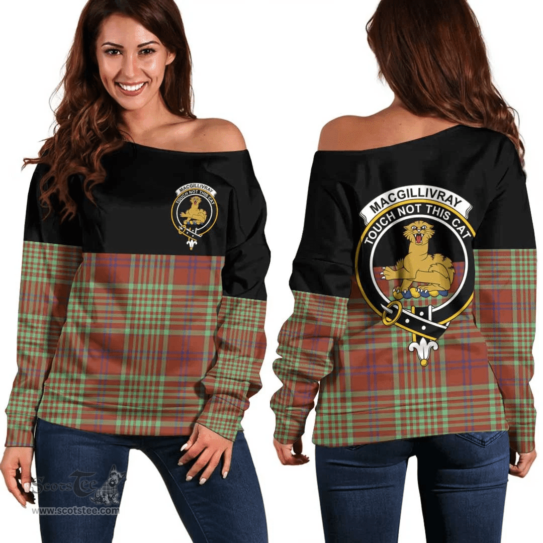 Scottish MacGillivray Hunting Ancient Clan Tartan Off Shoulder Sweatshirt - Crest Special Style