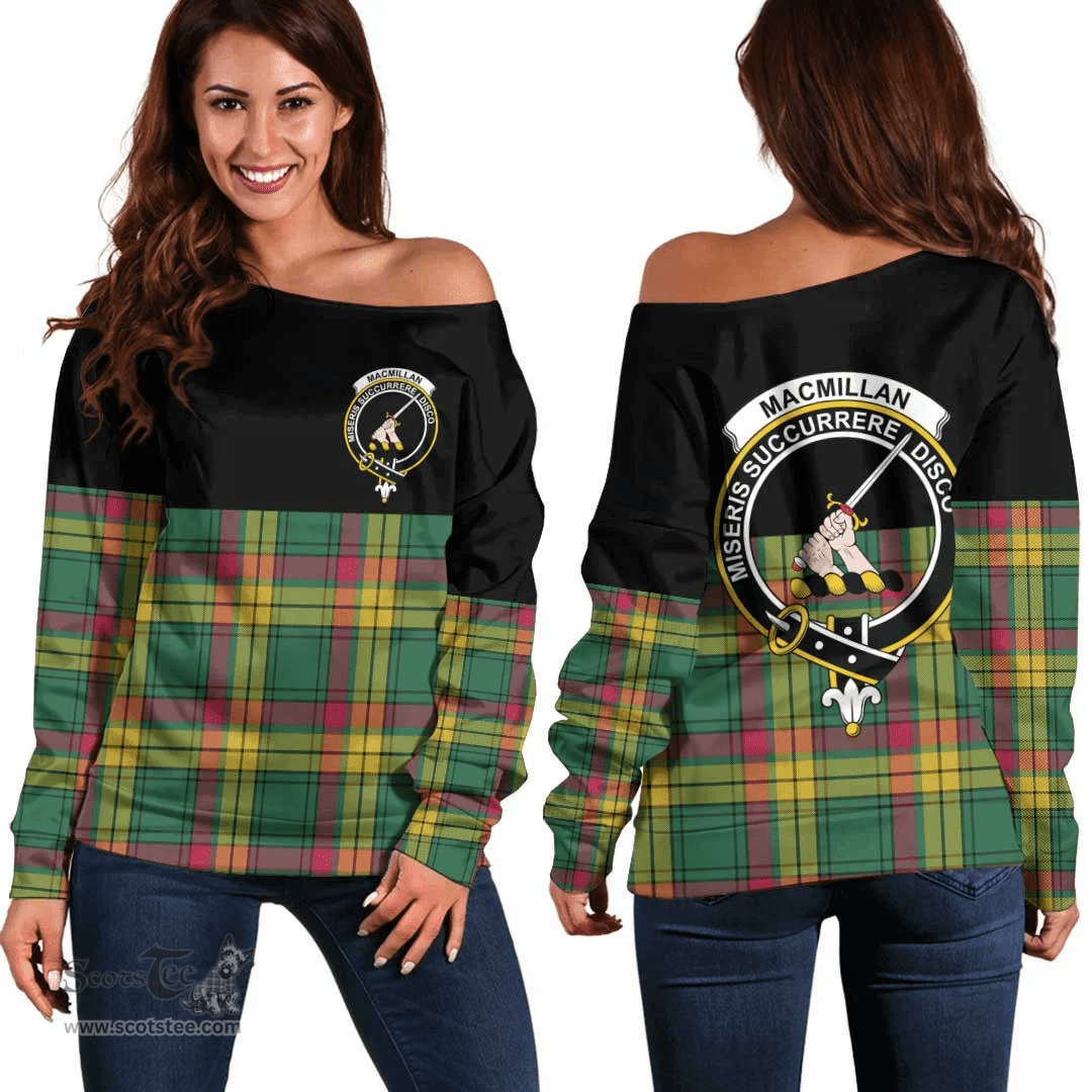 Scottish MacMillan Old Ancient Clan Tartan Off Shoulder Sweatshirt - Crest Special Style