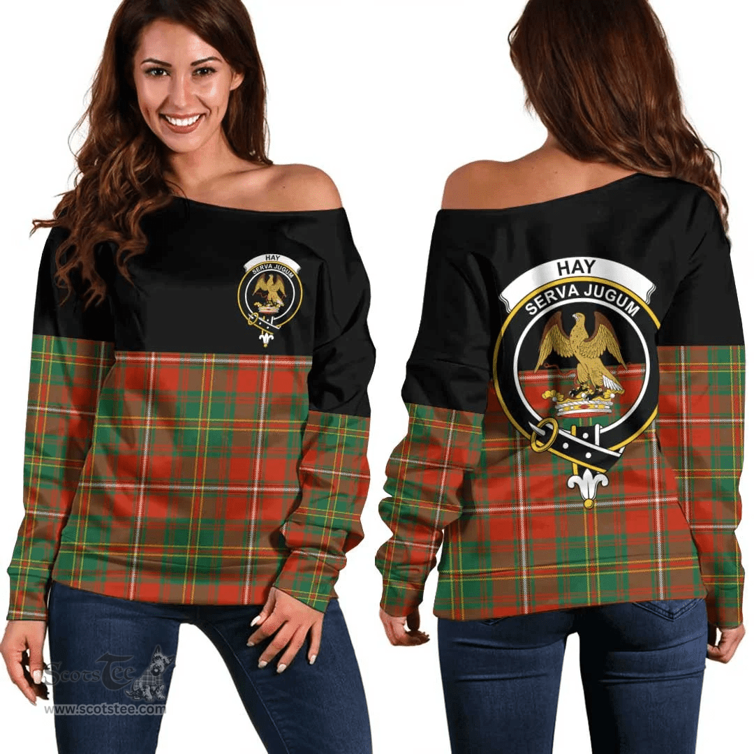 Scottish Hay Ancient Clan Tartan Off Shoulder Sweatshirt - Crest Special Style