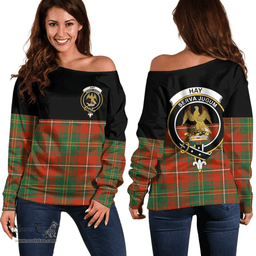 Scottish Hay Ancient Clan Tartan Off Shoulder Sweatshirt - Crest Special Style