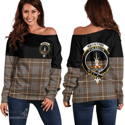 Scottish MacIntyre Hunting Weathered Clan Tartan Off Shoulder Sweatshirt - Crest Special Style