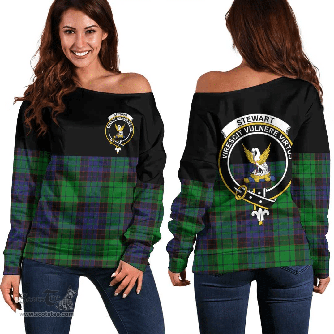 Scottish Stewart Old Modern Clan Tartan Off Shoulder Sweatshirt - Crest Special Style