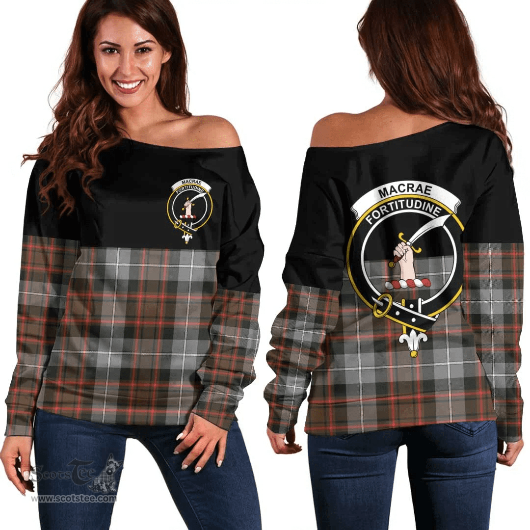 Scottish MacRae Hunting Weathered Clan Tartan Off Shoulder Sweatshirt - Crest Special Style