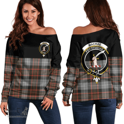 Scottish MacRae Hunting Weathered Clan Tartan Off Shoulder Sweatshirt - Crest Special Style