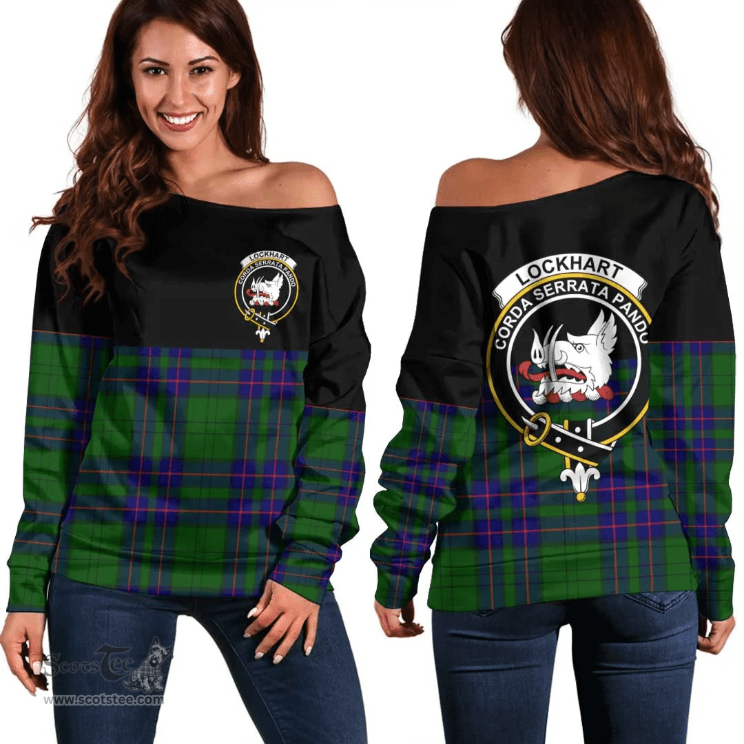 Scottish Lockhart Clan Tartan Off Shoulder Sweatshirt - Crest Special Style
