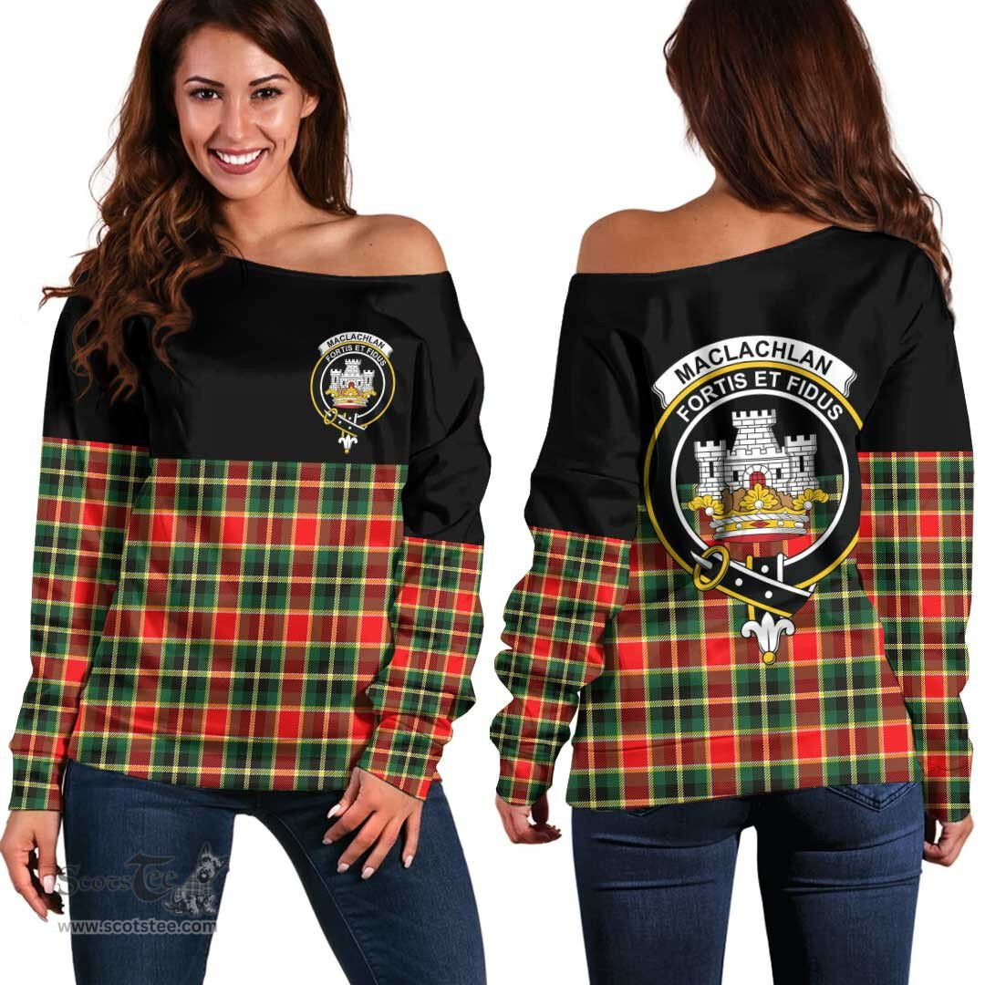 Scottish MacLachlan Hunting Modern Clan Tartan Off Shoulder Sweatshirt - Crest Special Style