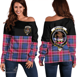 Scottish Graham of Menteith Red Clan Tartan Off Shoulder Sweatshirt - Crest Special Style