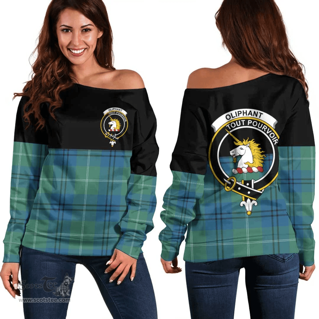 Scottish Oliphant Ancient Clan Tartan Off Shoulder Sweatshirt - Crest Special Style