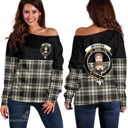 Scottish Menzies Black & White Ancient Clan Tartan Off Shoulder Sweatshirt - Crest Special Style