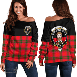 Scottish MacNab Modern Clan Tartan Off Shoulder Sweatshirt - Crest Special Style