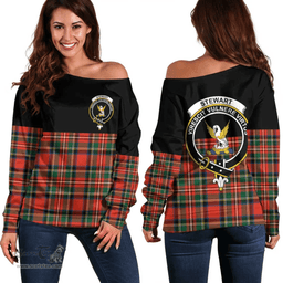 Scottish Stewart Royal Modern Clan Tartan Off Shoulder Sweatshirt - Crest Special Style