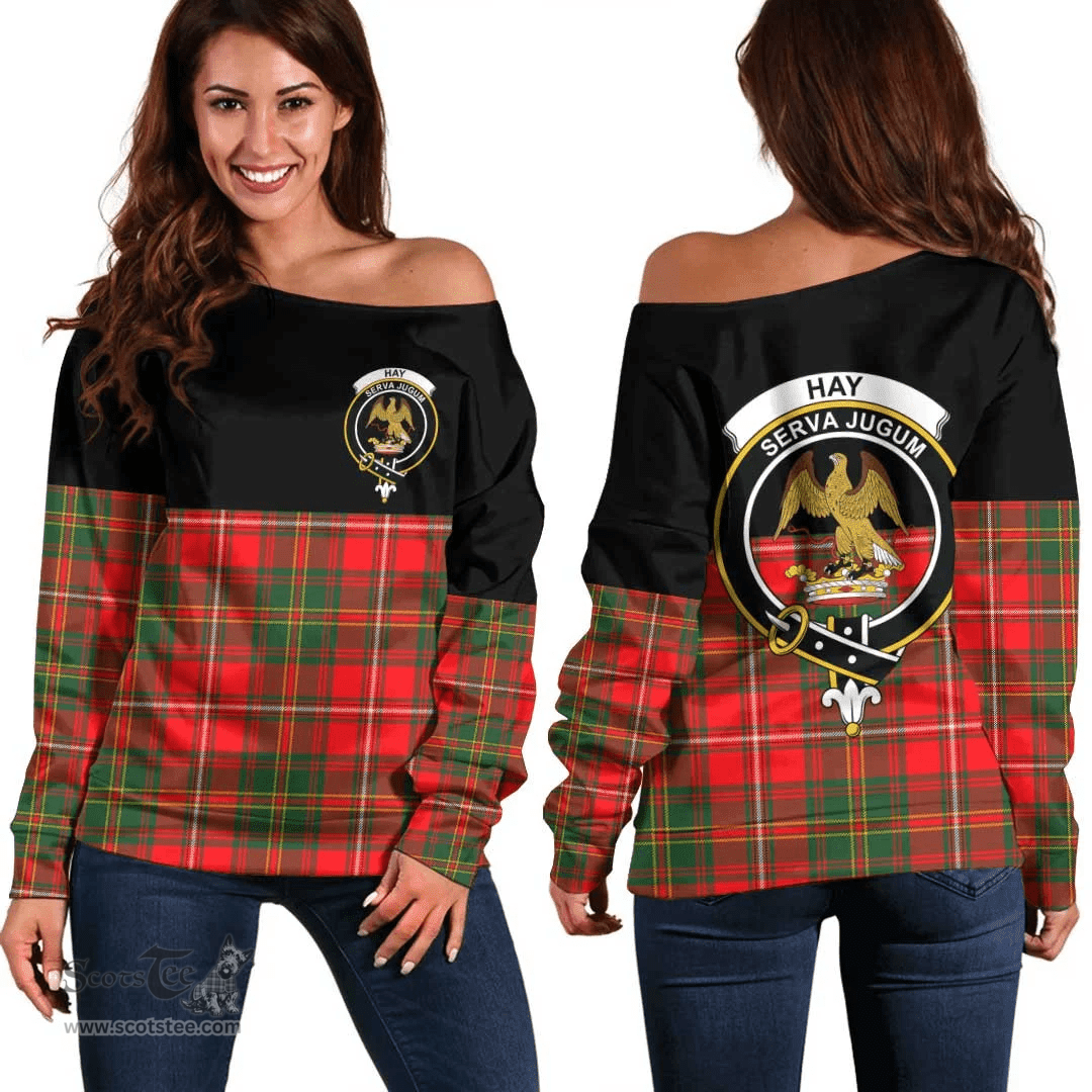 Scottish Hay Modern Clan Tartan Off Shoulder Sweatshirt - Crest Special Style