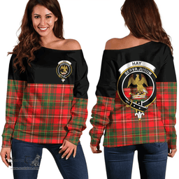 Scottish Hay Modern Clan Tartan Off Shoulder Sweatshirt - Crest Special Style