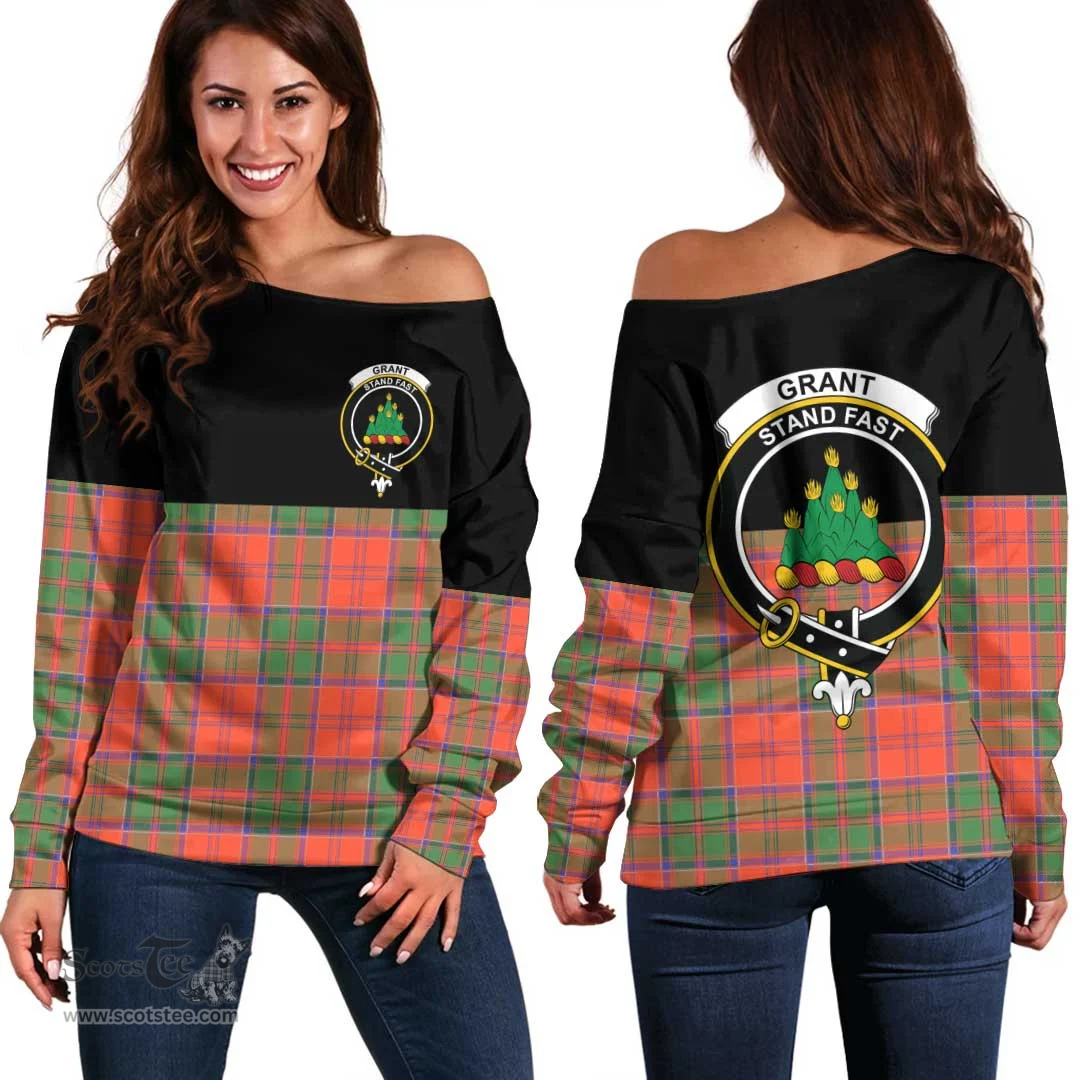 Scottish Grant Ancient Clan Tartan Off Shoulder Sweatshirt - Crest Special Style