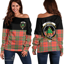 Scottish Grant Ancient Clan Tartan Off Shoulder Sweatshirt - Crest Special Style