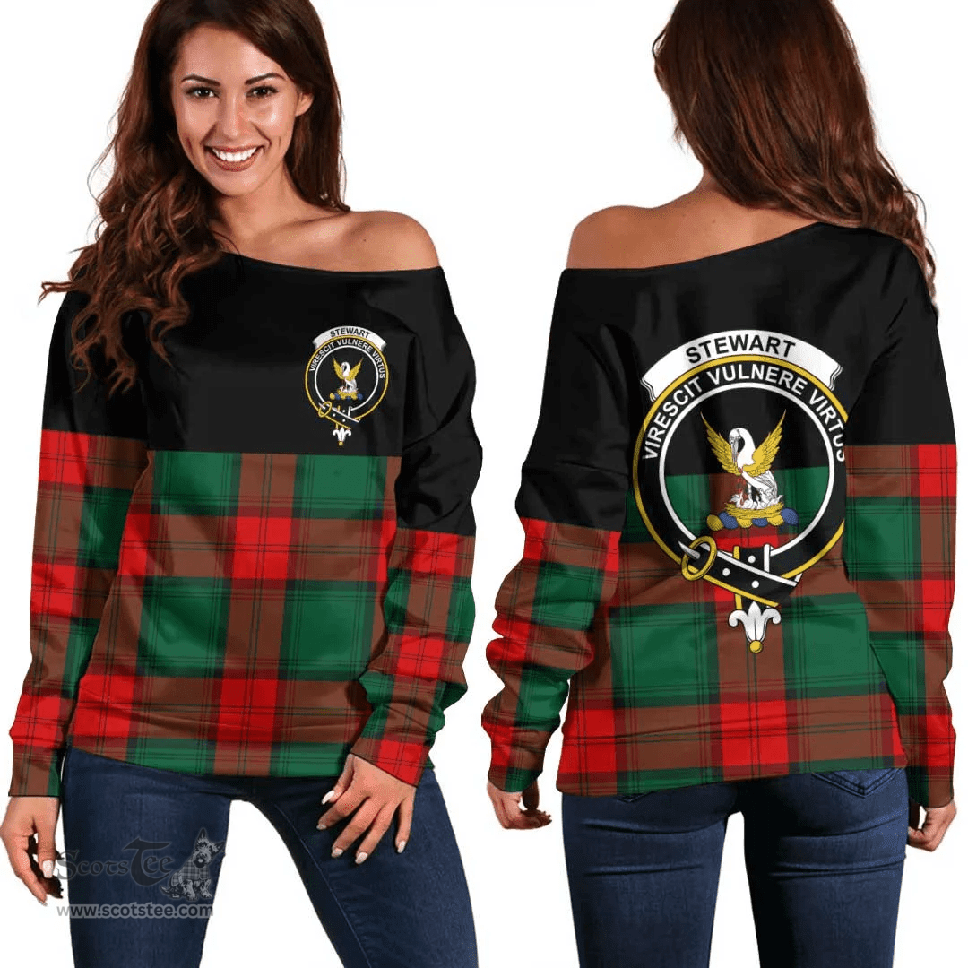 Scottish Stewart Atholl Modern Clan Tartan Off Shoulder Sweatshirt - Crest Special Style