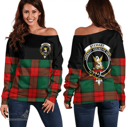 Scottish Stewart Atholl Modern Clan Tartan Off Shoulder Sweatshirt - Crest Special Style