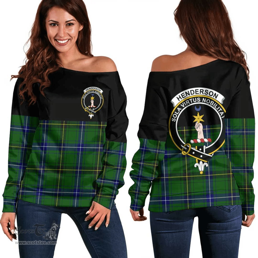 Scottish Henderson Modern Clan Tartan Off Shoulder Sweatshirt - Crest Special Style