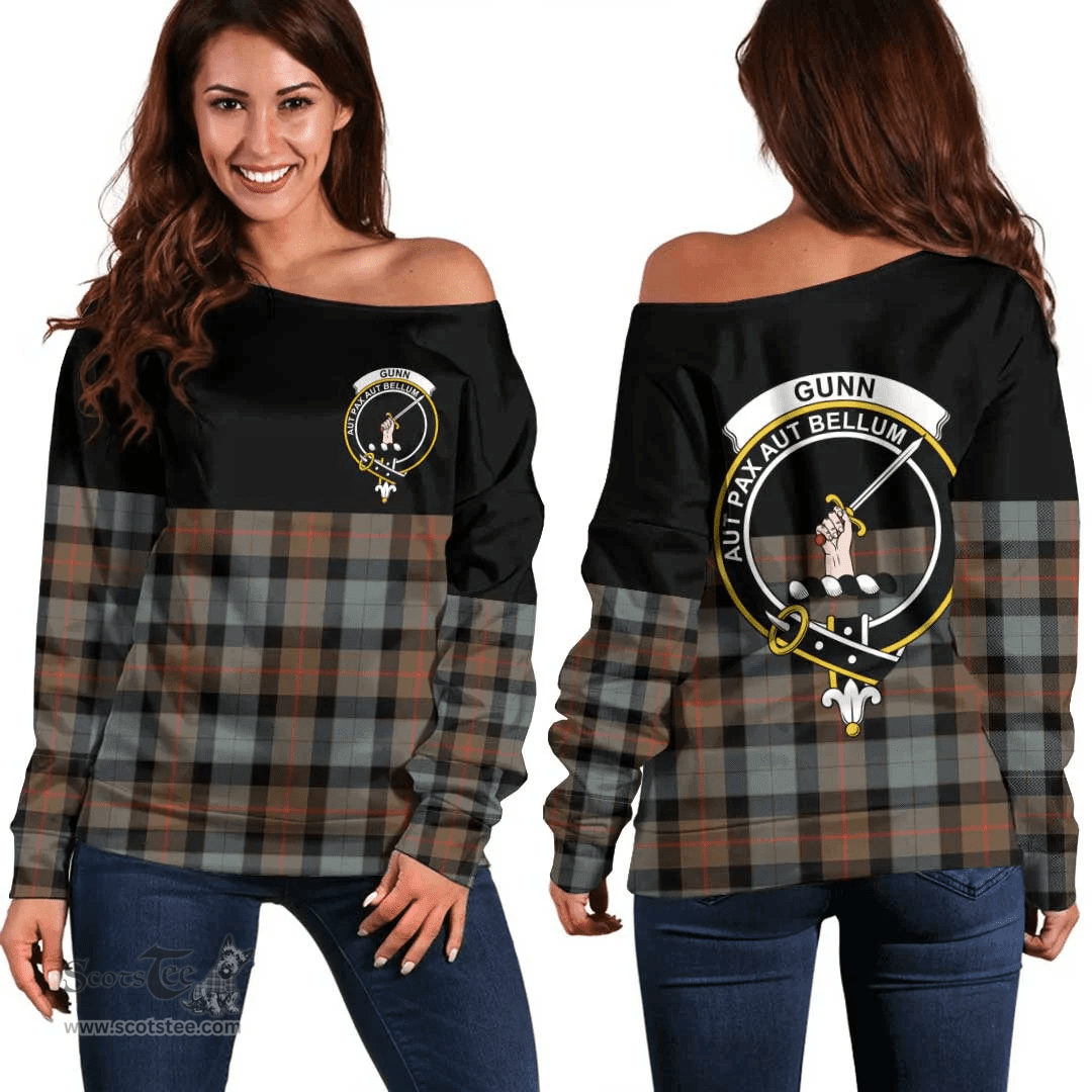 Scottish Gunn Weathered Clan Tartan Off Shoulder Sweatshirt - Crest Special Style