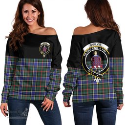 Scottish Ogilvie of Airlie Ancient Clan Tartan Off Shoulder Sweatshirt - Crest Special Style