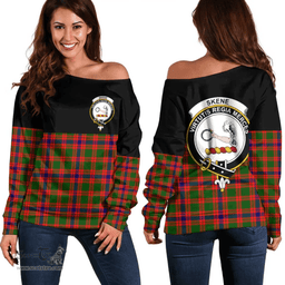 Scottish Skene Modern Clan Tartan Off Shoulder Sweatshirt - Crest Special Style
