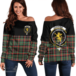 Scottish Cumming Hunting Ancient Clan Tartan Off Shoulder Sweatshirt - Crest Special Style