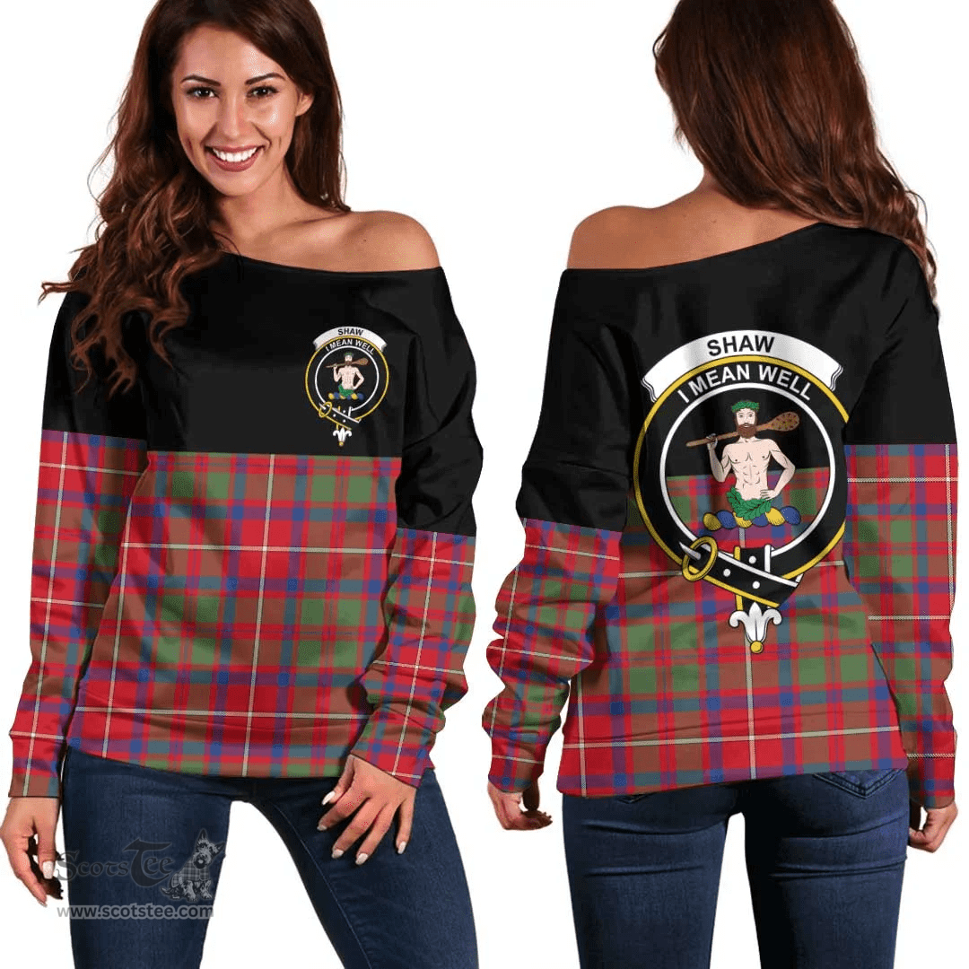Scottish Shaw Red Modern Clan Tartan Off Shoulder Sweatshirt - Crest Special Style