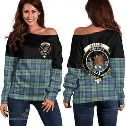 Scottish Leslie Hunting Clan Tartan Off Shoulder Sweatshirt - Crest Special Style
