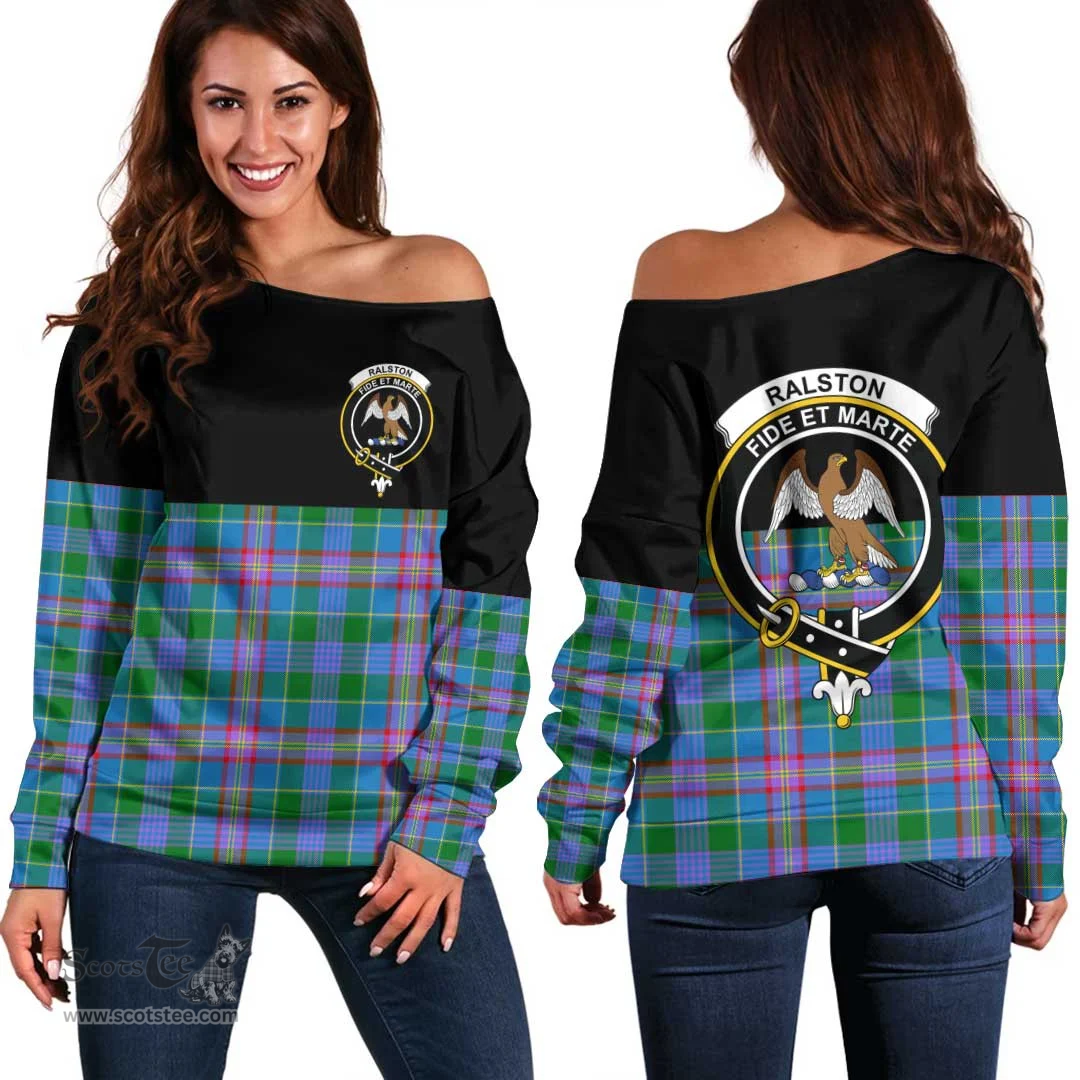 Scottish Ralston Clan Tartan Off Shoulder Sweatshirt - Crest Special Style