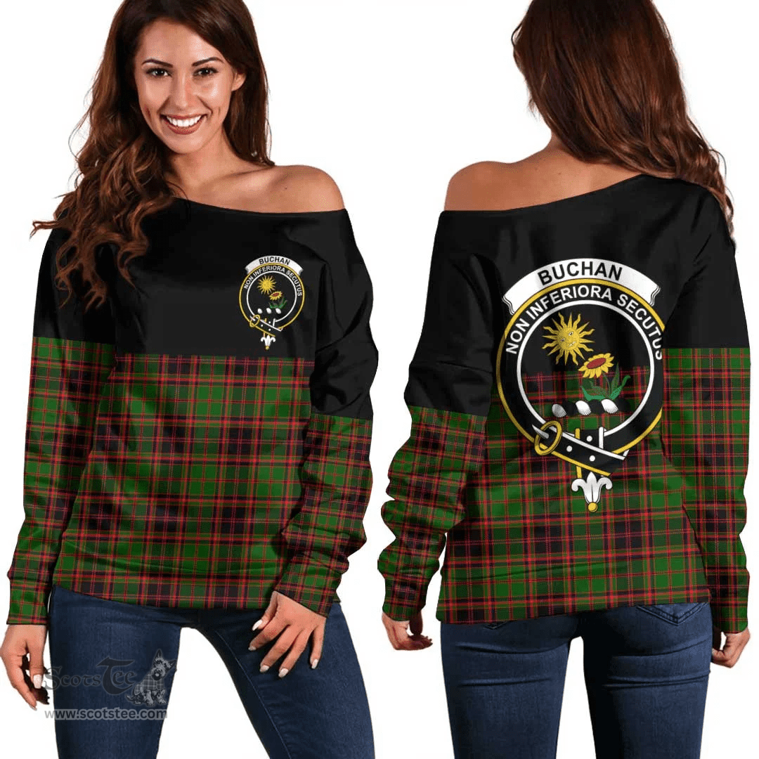 Scottish Buchan Modern Clan Tartan Off Shoulder Sweatshirt - Crest Special Style