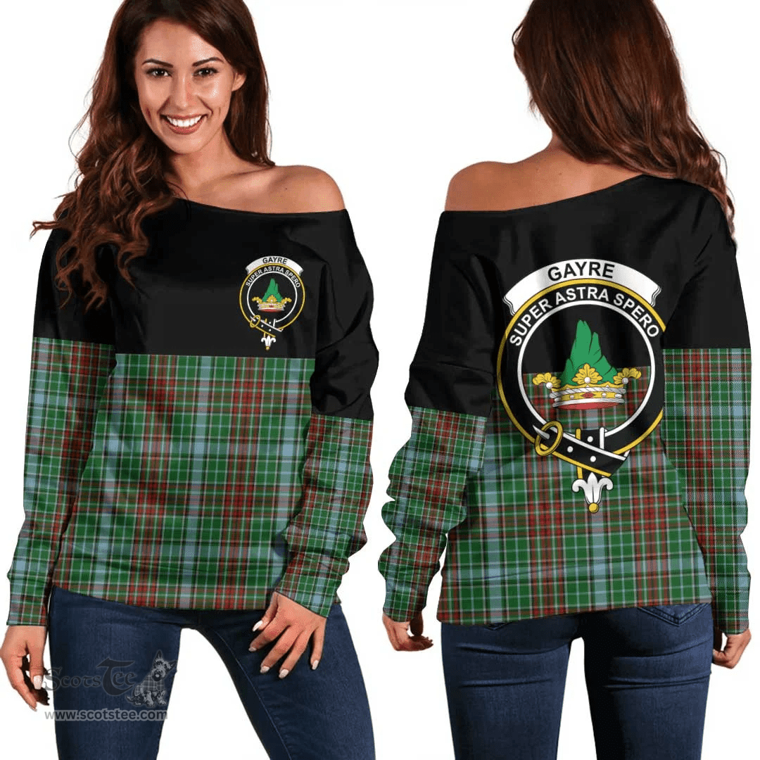 Scottish Gayre Clan Tartan Off Shoulder Sweatshirt - Crest Special Style