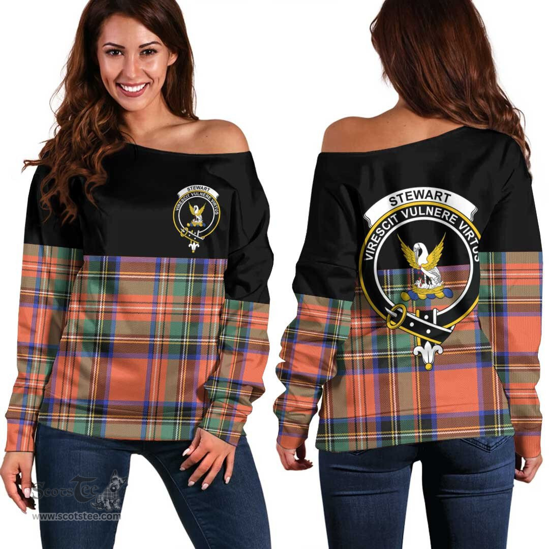 Scottish Stewart Royal Ancient Clan Tartan Off Shoulder Sweatshirt - Crest Special Style