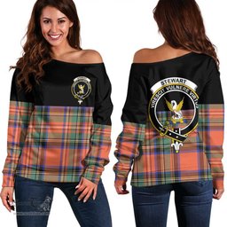Scottish Stewart Royal Ancient Clan Tartan Off Shoulder Sweatshirt - Crest Special Style