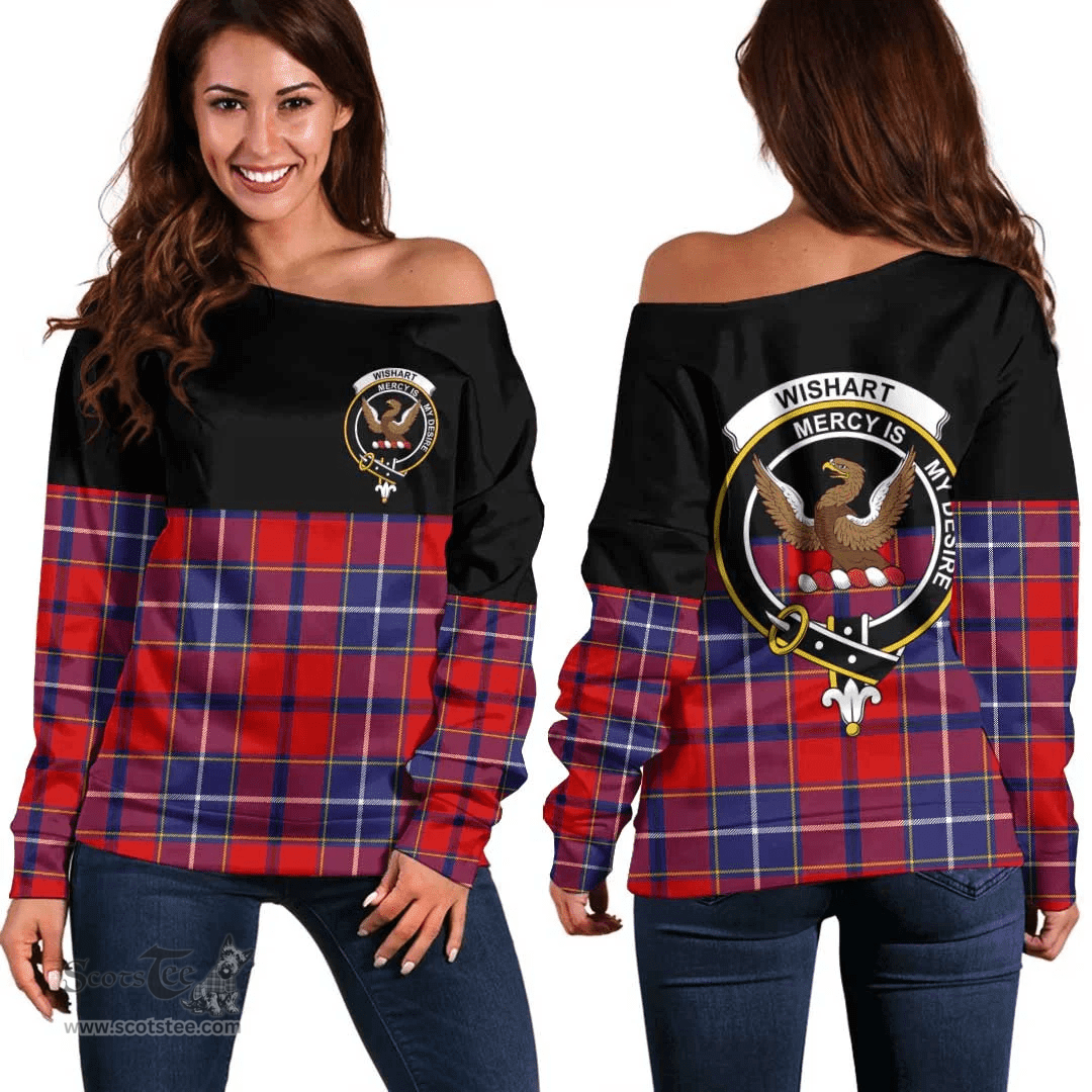 Scottish Wishart Dress Clan Tartan Off Shoulder Sweatshirt - Crest Special Style